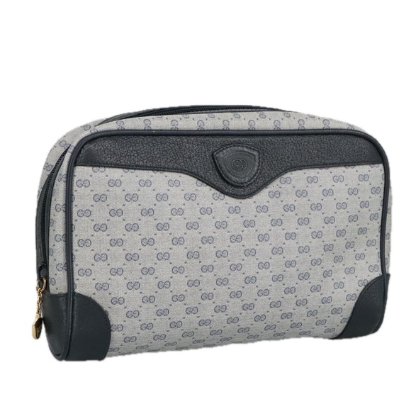 GUCCI Micro GG Supreme Clutch Bag PVC Navy Gold 014 89 0094 Auth 99300 - Picture 1 of 16